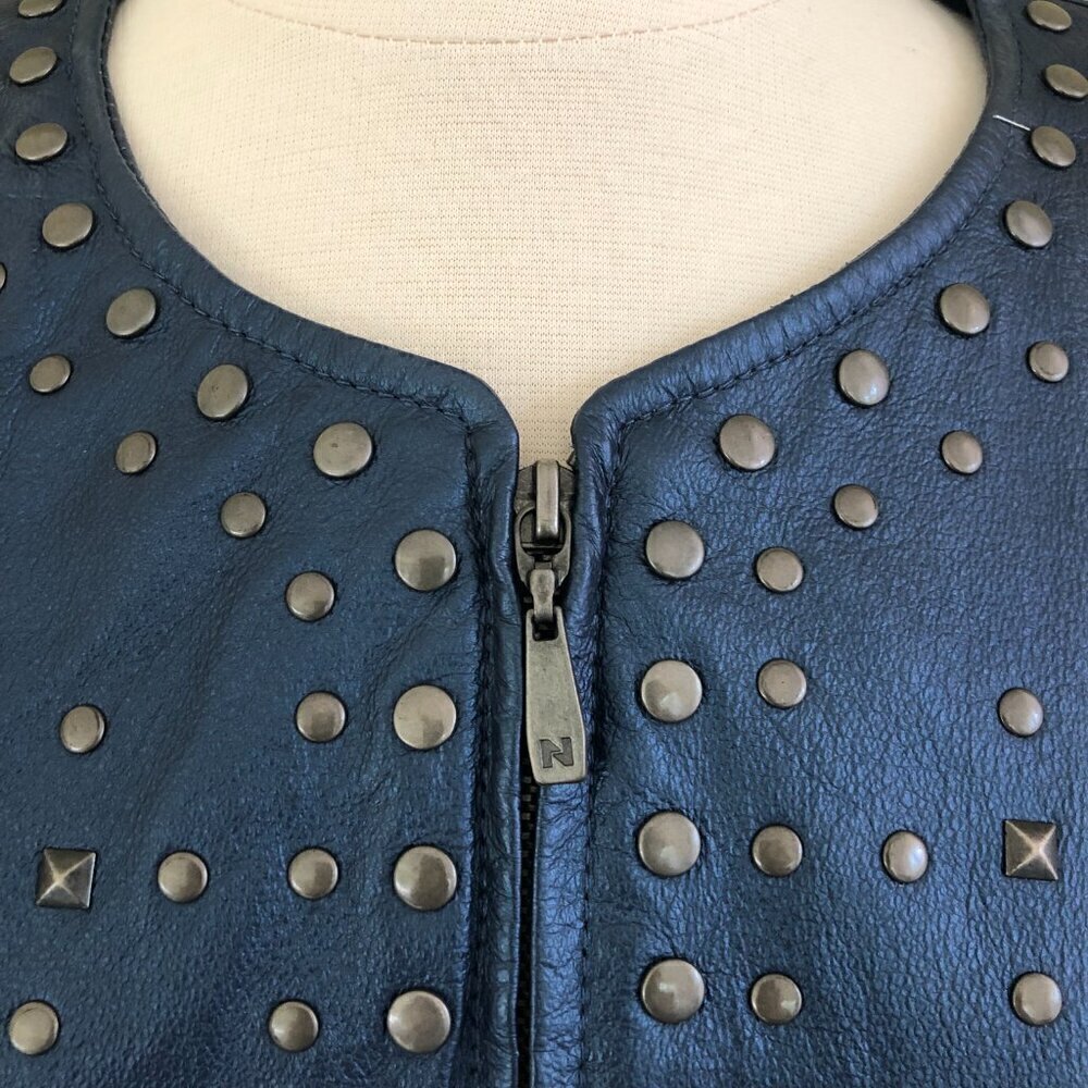Peter Nygard Blue Studded Leather Knit Zip Stretch Blazer Jacket Size M Gorpcore - Picture 4 of 11